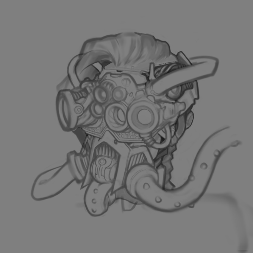 safebooru-1girl-asymmetrical-hair-greyscale-head-only-highres-knight