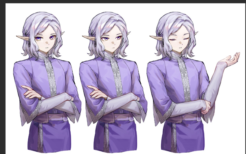 Mithrun Elf Safebooru - 1boy closed eyes crossed arms dungeon meshi elf grey hair ...