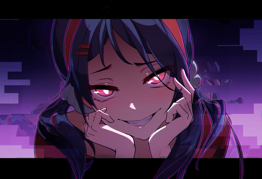 Safebooru - 1girl absurdres black border border crazy grin crazy mita ...