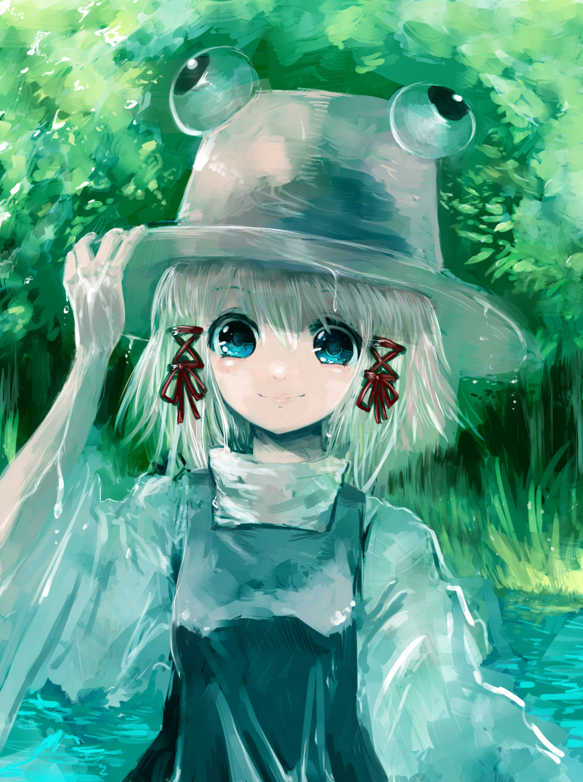 Safebooru Blonde Hair Blue Eyes Hal360 Hand On Hat Highres Moriya Suwako Pyonta Smile Solo 