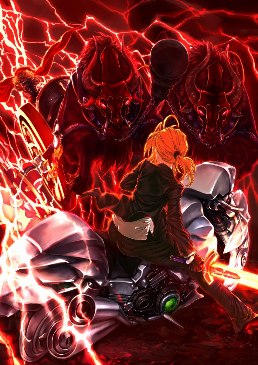 Safebooru - 1girl ahoge black gloves blonde hair bull cape chariot ...