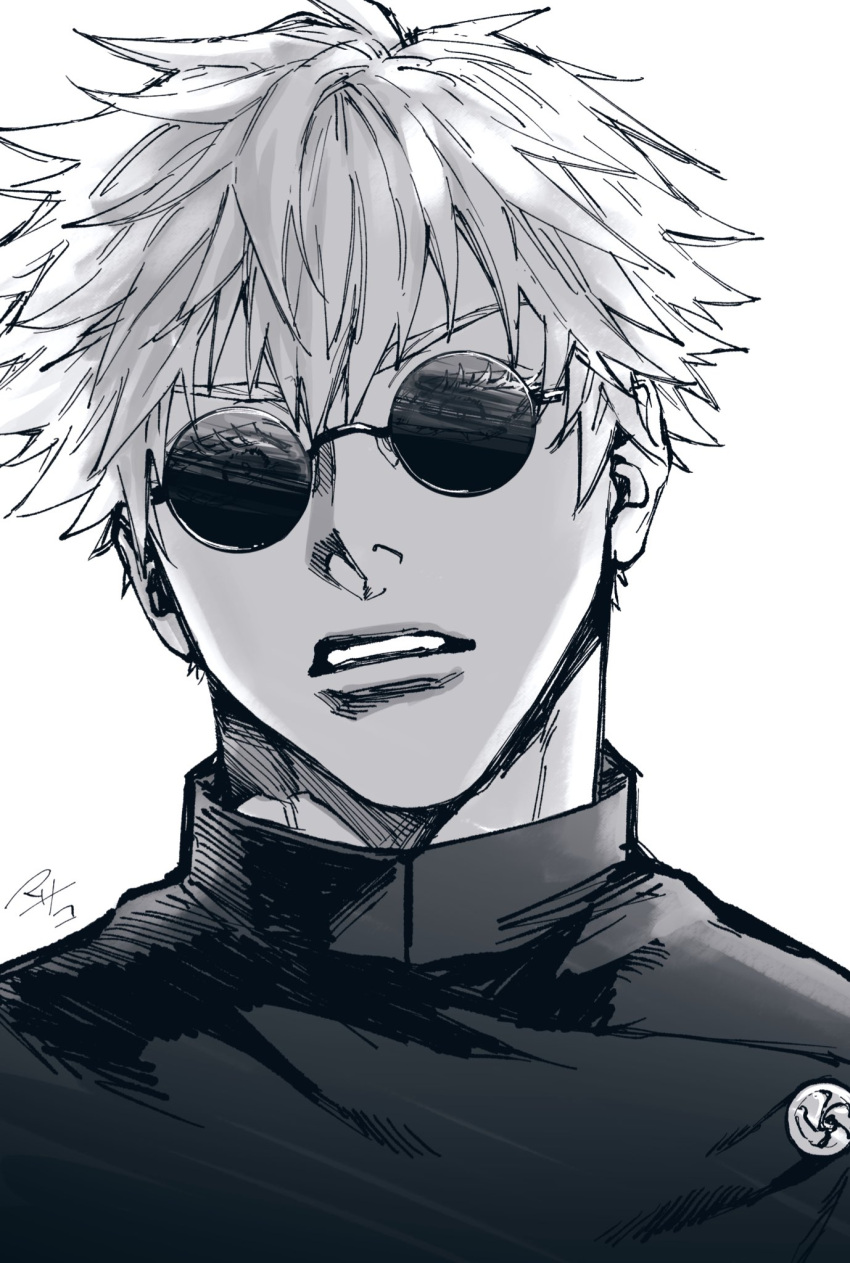Safebooru - 1boy glasses gojou satoru greyscale highres jujutsu kaisen ...