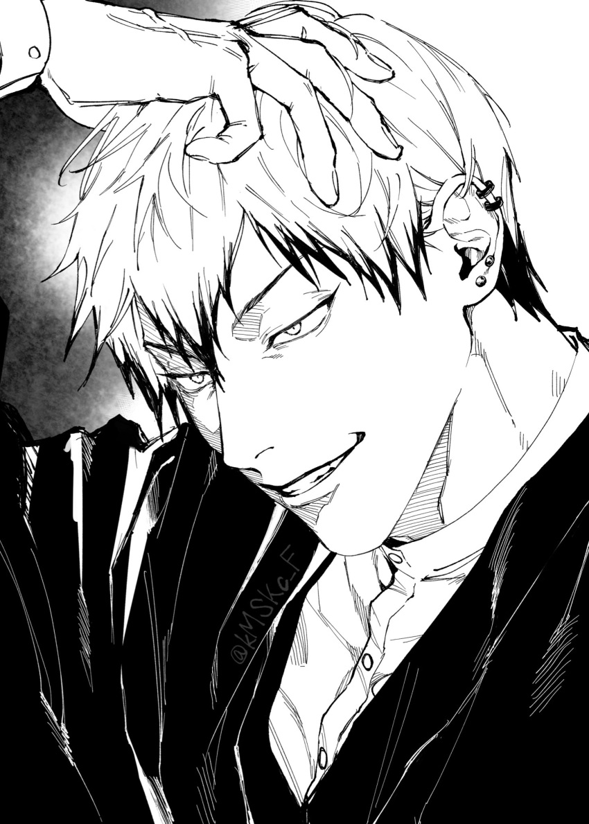 Safebooru - 1boy closed mouth colored tips ear piercing earrings ...