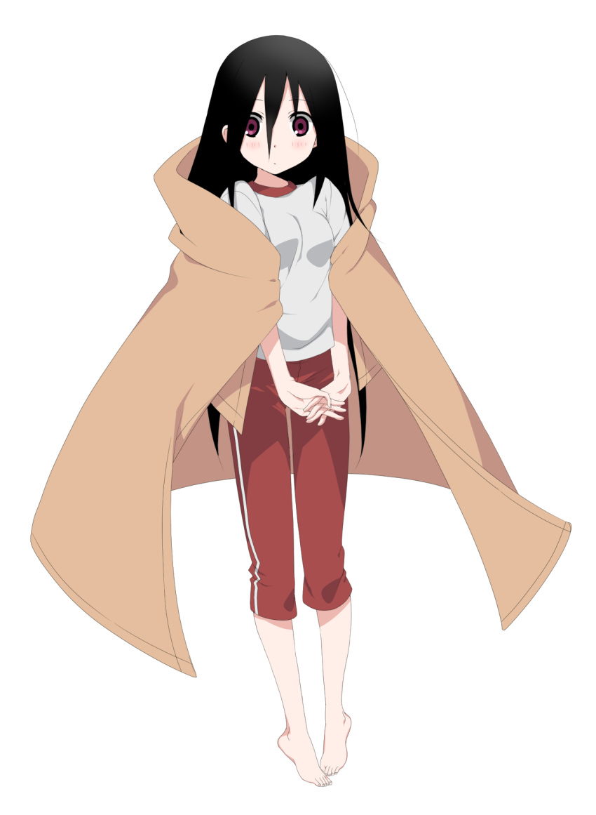 Safebooru Bangs Barefoot Black Hair Blanket Ekra Feet Gym Uniform Hands Highres Komori Kiri 4377