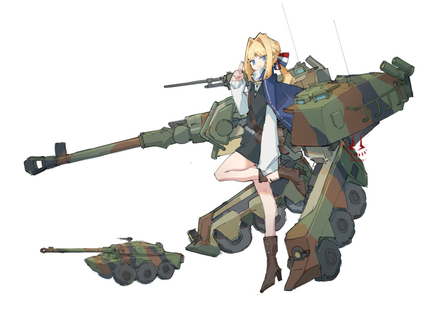 Tank Personification Safebooru - 1girl amx-10 blonde hair blue cape blue eyes boots bow ...