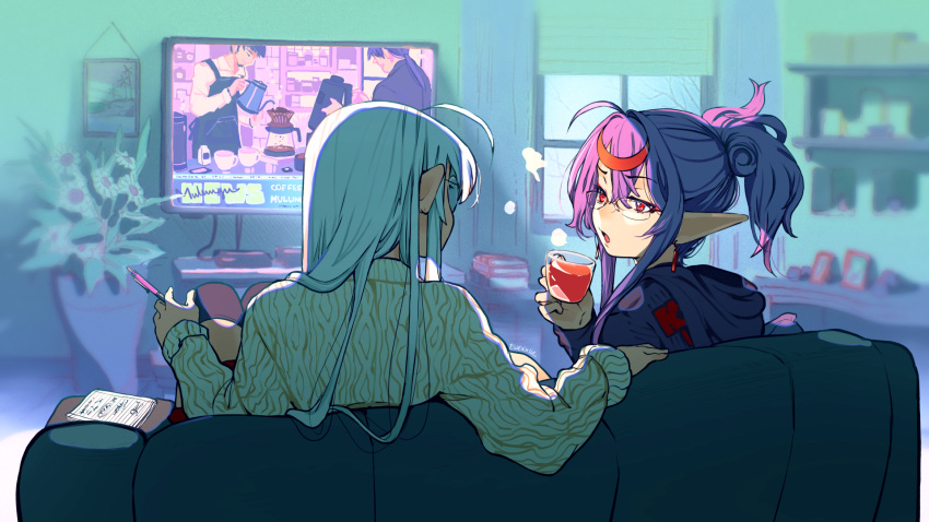 Long E Sample Safebooru - 2girls ahoge backlighting blurry blurry background couch ...