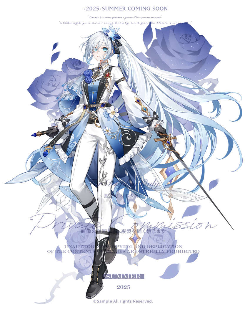 Side Text Pager Safebooru - 1girl absurdres belt black gloves blue eyes blue flower ...
