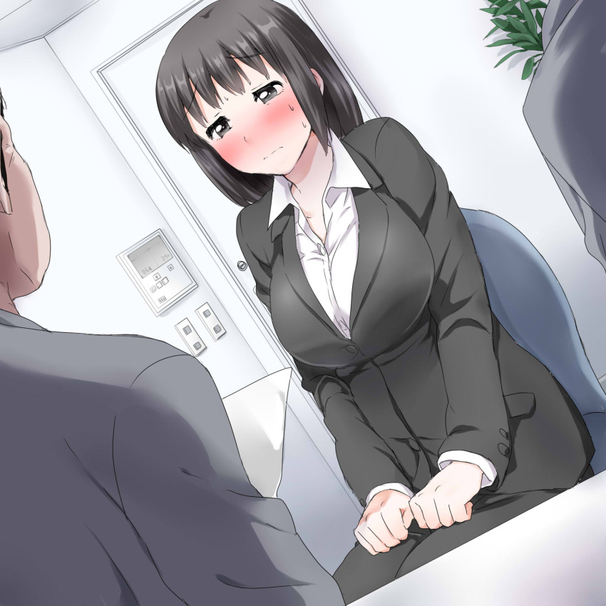 ...female highres large_breasts long_hair nervous office_lady original pant...