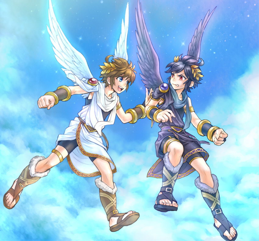 Safebooru - angel blue eyes brown hair chiton dark pit dual persona ...