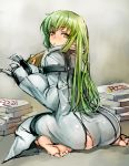 1girl ass barefoot c.c. code_geass feet food green_hair highres long_hair looking_at_viewer looking_back pizza pizza_box raised_eyebrows sitting solo taishi_(artist) torn_clothes wariza yellow_eyes rating:Safe score:11 user:danbooru
