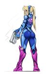 ass blonde_hair boots gun looking_back metroid nintendo psuede samus_aran smile super_smash_bros. weapon zero_suit rating:Safe score:2 user:danbooru