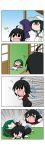 >:d >_< 4girls 4koma :d absurdres afterimage ahoge animal_ears asymmetrical_wings black_hair blue_hair chibi closed_eyes comic dog_ears fang flying_sweatdrops green_hair hat highres hood houjuu_nue kasodani_kyouko kumoi_ichirin lying multiple_girls murasa_minamitsu musical_note open_mouth rakugaki-biyori school_uniform serafuku short_hair silent_comic smile solid_circle_eyes solid_oval_eyes tagme touhou wings xd rating:Safe score:0 user:danbooru