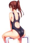 1girl ass back brown_eyes brown_hair competition_swimsuit highres looking_at_viewer looking_back one-piece_swimsuit original ponytail scrunchie sitting swimsuit toned tsuki_tokage wet rating:Safe score:6 user:danbooru