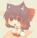 1girl :3 animal_ears bow cat_ears chibi commentary_request detached_sleeves fang hair_bow hair_tubes hakurei_reimu hands hazuki_ruu kemonomimi_mode necktie open_mouth red_bow solo touhou wide_sleeves rating:Safe score:0 user:danbooru