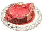 food meat momiji_mao no_humans original plate simple_background steak white_background rating:Safe score:0 user:danbooru