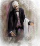 bowtie brush butler character_drawing_themselves closed_eyes commentary formal fourth_wall male monocle old_man original paintbrush painting realistic suit vest walkalone white_hair white_shirt rating:Safe score:0 user:Gelbooru