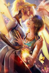2girls blonde_hair brown_hair dark_skin glowing glowing_wings highres making_of mechanical_halo mercy_(overwatch) multiple_girls overwatch pantyhose pharah_(overwatch) wings yang_fan yuri rating:Safe score:1 user:gelbooru