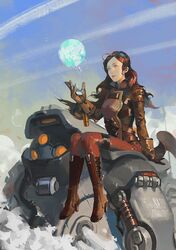 1girl asami_sato avatar:_the_last_airbender black_hair gloves jing_zheng mecha popped_collar sitting solo the_legend_of_korra rating:Safe score:0 user:gelbooru