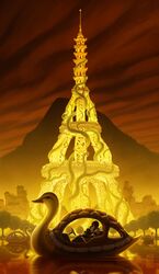 2girls asami_sato avatar:_the_last_airbender boat bryan_konietzko couple korra mountain multiple_girls night night_sky official_art reflection scenery sky the_legend_of_korra tower tree vines water watermark yuri rating:Safe score:1 user:gelbooru