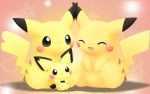 blush brown_eyes closed_eyes family heart high_res no_humans open_mouth pemyu pichu pikachu pokemon pokemon_(creature) sexual_dimorphism smile star tail rating:Safe score:7 user:KonaChan