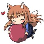 apple apples bad_id brown_hair chibi food fruit heart holo long_hair lowres nekono_osero spice_and_wolf tail wolf_ears rating:Safe score:1 user:Gelbooru