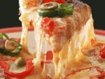 black_background blur cheese cheese_trail derivative_work food mr_m no_humans olive pizza realistic slice_of_pizza tagme tomato rating:Safe score:0 user:gelbooru