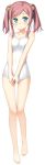 1girl absurdres bangs bare_legs bare_shoulders barefoot blue_eyes blush breasts chiyoda_momoka collarbone eyebrows_visible_through_hair feet fingernails full_body hair_ornament hands_together highres kantoku koi_suru_kanojo_no_bukiyou_na_butai long_hair looking_at_viewer one-piece_swimsuit pink_hair small_breasts smile solo standing swimsuit toes transparent_background twintails white_swimsuit rating:Safe score:6 user:gelbooru