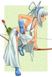 arrow bow_(weapon) breasts majikina_mina ponytail ribbon samurai_spirits snk weapon white_hair rating:Safe score:0 user:Gelbooru