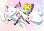 1girl :3 aerie_(bravely_default) arm_up bangs blunt_bangs bravely_default:_flying_fairy bravely_default_(series) butterfly_wings closed_eyes crossover elbow_gloves fairy fairy_wings fingerless_gloves flower flower_pot flowey_(undertale) gloves kyubey long_hair mahou_shoujo_madoka_magica minigirl multiple_crossover pointy_ears red_eyes sasha_gladysh signature silver_dress silver_hair smile trait_connection triangle_mouth undertale wings rating:Safe score:1 user:gelbooru