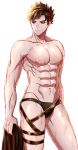 1boy abs absurdres belial_(granblue_fantasy) black_hair chiharudaaaaaaa closed_mouth contrapposto granblue_fantasy highres male_focus male_swimwear nipples red_eyes simple_background solo swim_briefs swimsuit swimwear toned toned_male wet white_background rating:Safe score:1 user:gelbooru