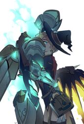 2girls alternate_costume armor aura blonde_hair blue_eyes blue_fire commentary dullahan earrings enchanted_armor_pharah faceless fire full_armor halloween_costume hat height_difference helmet highres hug jack-o'-lantern jack-o'-lantern_earrings jewelry looking_at_viewer maro_(lij512) mechanical_wings mercy_(overwatch) monster_girl multiple_girls overwatch pharah_(overwatch) short_hair thigh-highs wings witch witch_hat witch_mercy yuri rating:Safe score:3 user:gelbooru
