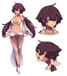 1girl :d ahoge armlet armpits arms_at_sides bangs bare_legs bare_shoulders blush bracelet breasts bridal_legwear choker cleavage closed_mouth collarbone dancer dark_skin dev full_body gluteal_fold hair_between_eyes highres jewelry long_hair looking_at_viewer low_twintails medium_breasts multiple_views navel open_mouth orange_eyes original portrait profile purple_hair red_choker revealing_clothes see-through sideways_mouth simple_background smile standing stomach thigh_gap twintails v-shaped_eyebrows very_long_hair white_background rating:Safe score:4 user:gelbooru