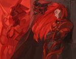 1boy against_wall armor covered_navel crossed_arms highres id long_hair mecha profile red_armor red_theme redhead standing very_long_hair xenogears rating:Safe score:0 user:danbooru