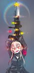  1girl bauble bayonet bipod black_sweater blonde_hair character_request christmas christmas_ornaments christmas_star commentary_request cyp_tw flashlight girls_frontline gun long_hair rainbow red_eyes rifle simple_background sweater tagme weapon weapon_request zipper  rating:safe score: user:danbooru