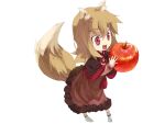 apple chibi food fruit holding holding_fruit holo kotoba open_mouth red_eyes saliva skirt socks solo spice_and_wolf tail wolf_ears wolf_tail rating:Safe score:0 user:Gelbooru