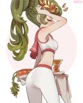 1girl adapted_costume alternate_hairstyle ass bangs blush breasts carrot chalice closed_eyes english_commentary from_side green_hair hair_behind_ear highres kid_icarus kid_icarus_uprising medium_breasts onionsketch palutena solo tying_hair rating:Safe score:0 user:danbooru