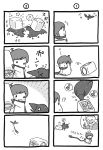 4koma bird chibi child comic crow kaito monochrome o_o scarf shimota silent_comic smile vocaloid young |_| rating:Safe score:0 user:Gelbooru