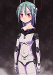 1girl android arms_at_sides breasts cable commentary_request disembodied_head expressionless eyebrows_visible_through_hair green_hair joints mechanical_parts medium_hair navel original red_eyes robot_joints small_breasts solo tommy_region rating:Safe score:0 user:danbooru