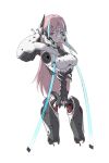 1girl amputee android breasts cable ctpt9r hair_between_eyes headgear highres joints light_smile long_hair looking_at_viewer medium_breasts original pink_hair robot_joints science_fiction solo spine violet_eyes white_background rating:Safe score:0 user:danbooru