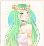 0511hararuni 1girl armband blush commission commissioner_upload eyebrows_visible_through_hair green_eyes green_hair kid_icarus kid_icarus_uprising looking_at_viewer looking_back looking_back_at_viewer matching_hair/eyes necklace palutena parted_bangs sleeveless_dress solo_female strapless_dress very_long_hair white_dress rating:Safe score:0 user:curepalus