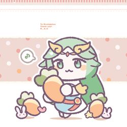 1girl :3 __d_m artist_signature blush carrot chibi commissioner_upload green_eyes green_hair kid_icarus_uprising long_dress m_(artist) matching_hair/eyes palutena parted_bangs plush skeb_commission sleeveless_dress spoken_musical_note strapless_dress very_long_hair white_dress rating:Safe score:2 user:curepalus