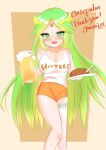 1girl :d artist_signature beer beer_mug blush chicken_wing cleavage commissioner_upload female_solo gantai_mina green_eyes green_hair hooters kid_icarus kid_icarus_uprising large_breasts matching_hair/eyes open-mouth_smile open_mouth open_smile orange_shorts palutena parted_bangs short_shorts single_thighhigh skeb_commission smile solo solo_female very_long_hair waitress white_tank_top white_thighhighs rating:Safe score:0 user:curepalus