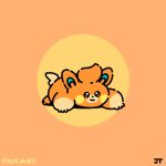  animal_focus brown_eyes circular_border commentary dotted_line full_body highres james_turner no_humans pawmi pokemon pokemon_(creature) signature smile solo yellow_background  rating:general score:0 user:danbooru