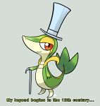 artist_request cane clothed_pokemon english excalibur_(soul_eater) hat look-alike no_humans parody pokemon pokemon_(creature) pokemon_(game) pokemon_black_and_white pokemon_bw red_eyes smile smug snivy soul_eater top_hat rating:Safe score:7 user:danbooru