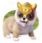 commentary cosplay dog mask open_mouth sakkan solo tiger_mask tongue welsh_corgi wrestling rating:Safe score:3 user:danbooru