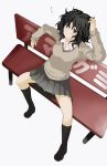 1girl amagami bench black_hair blush ishida_baru messy_hair school_uniform sitting skirt socks solo sweater tanamachi_kaoru rating:Safe score:1 user:danbooru