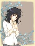 1girl amagami black_hair blush flower messy_hair shirt solo tanamachi_kaoru tree rating:Safe score:1 user:danbooru