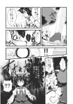 animal_ears cat_ears chen claws comic dog fang highres monochrome morino_hon sweat touhou translated rating:Safe score:0 user:danbooru