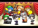 aki_shizuha band blush_stickers cello chibi drum drum_set drumset hemogurobin_a1c highres himekaidou_hatate instrument inubashiri_momiji kagiyama_hina kawashiro_nitori multiple_girls piano saxophone shameimaru_aya touhou trombone trumpet rating:Safe score:1 user:danbooru