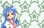 >_< 1girl blue_hair closed_eyes izumi_konata lucky_star seifuku solo stars rating:Safe score:0 user:KonaChan